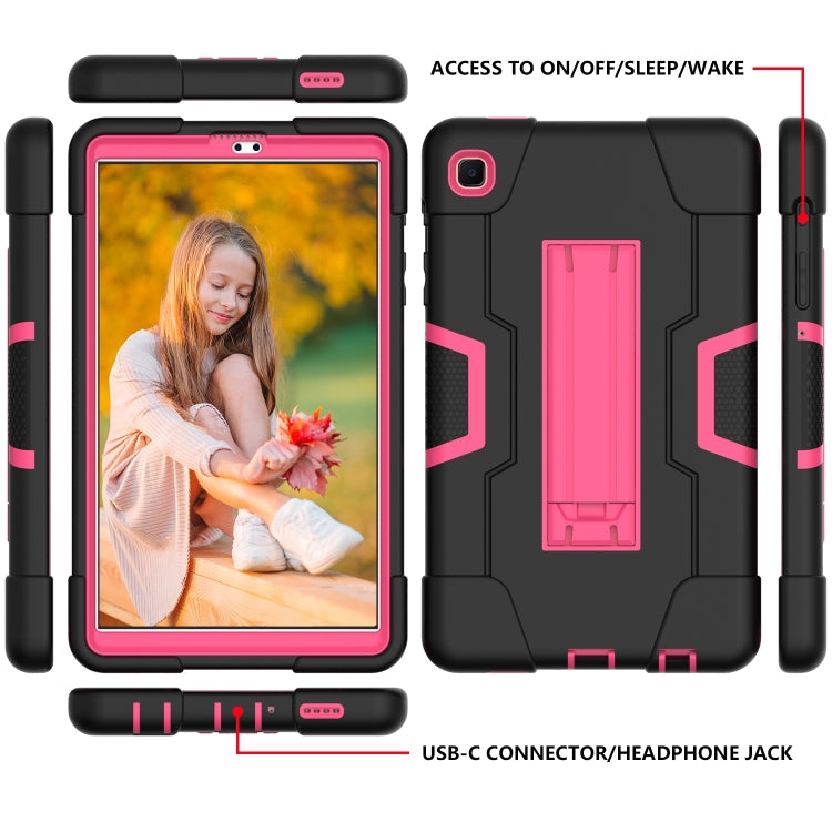 For Samsung Galaxy Tab A7 10.4 (2020) Contrast Color Robot Shockproof Silicone + PC Protective Case with Holder(Black + Rose Red) by bashfashion