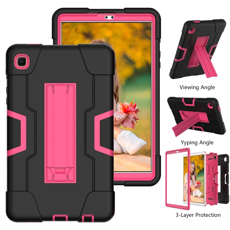 For Samsung Galaxy Tab A7 10.4 (2020) Contrast Color Robot Shockproof Silicone + PC Protective Case with Holder(Black + Rose Red) by bashfashion
