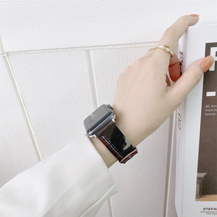 Three Lines Canvas Watch Band For Apple Watch Series 9&8&7 41mm / SE 3&SE 2&6&SE&5&4 40mm / 3&2&1 38mm(White) by bashfashion