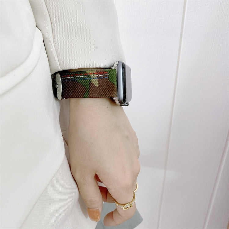 Three Lines Canvas Watch Band For Apple Watch Series 9&8&7 41mm / SE 3&SE 2&6&SE&5&4 40mm / 3&2&1 38mm(White) by bashfashion