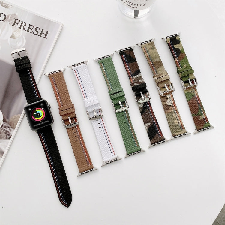 Three Lines Canvas Watch Band For Apple Watch Series 9&8&7 41mm / SE 3&SE 2&6&SE&5&4 40mm / 3&2&1 38mm(Camouflage Green) by bashfashion