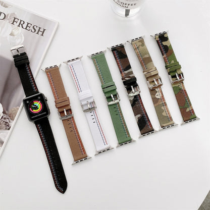 Three Lines Canvas Watch Band For Apple Watch Series 9&8&7 41mm / SE 3&SE 2&6&SE&5&4 40mm / 3&2&1 38mm(White) by bashfashion