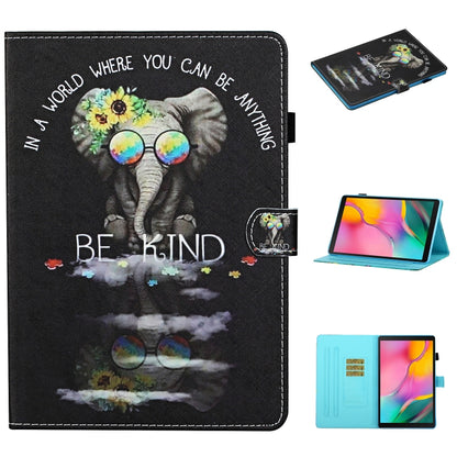 For Samsung Galaxy Tab A7 Lite 8.7 (2021) T220 Coloured Drawing Stitching Horizontal Flip Leather Case with Holder & Card Slot(Spectacles Elephant) by bashfashion