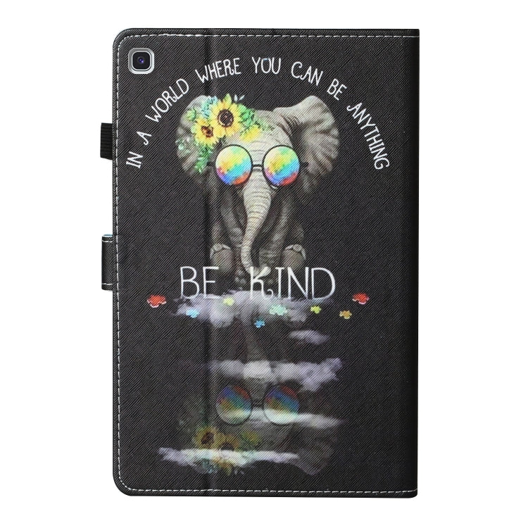 For Samsung Galaxy Tab A7 Lite 8.7 (2021) T220 Coloured Drawing Stitching Horizontal Flip Leather Case with Holder & Card Slot(Spectacles Elephant) by bashfashion