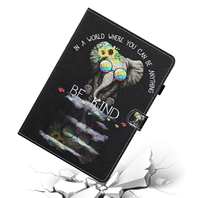 For Samsung Galaxy Tab A7 Lite 8.7 (2021) T220 Coloured Drawing Stitching Horizontal Flip Leather Case with Holder & Card Slot(Spectacles Elephant) by bashfashion