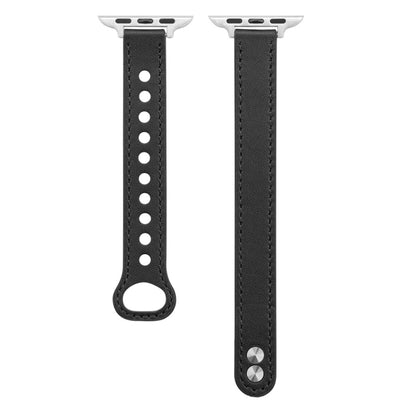 Double Nail Leather Watch Band For Apple Watch Series 7 41mm / 6 & SE & 5 & 4 40mm / 3 & 2 & 1 38mm(Black) by bashfashion