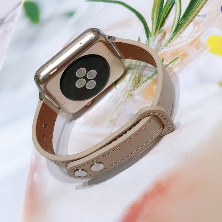 Double Nail Leather Watch Band For Apple Watch Series 7 41mm / 6 & SE & 5 & 4 40mm / 3 & 2 & 1 38mm(Grey) by bashfashion