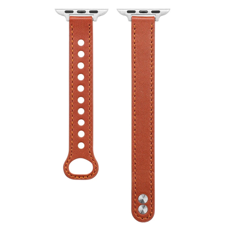 Double Nail Leather Watch Band For Apple Watch Series 7 45mm / 6 & SE & 5 & 4 44mm / 3 & 2 & 1 42mm(Warm Brown) by bashfashion