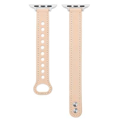 Double Nail Leather Watch Band For Apple Watch Series 7 45mm / 6 & SE & 5 & 4 44mm / 3 & 2 & 1 42mm(Apricot) by bashfashion