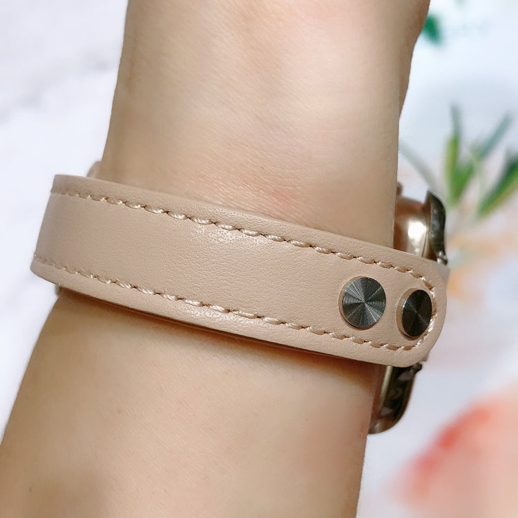 Double Nail Leather Watch Band For Apple Watch Series 7 45mm / 6 & SE & 5 & 4 44mm / 3 & 2 & 1 42mm(Apricot) by bashfashion