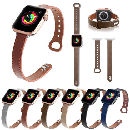 Double Nail Leather Watch Band For Apple Watch Series 7 45mm / 6 & SE & 5 & 4 44mm / 3 & 2 & 1 42mm(Black) by bashfashion