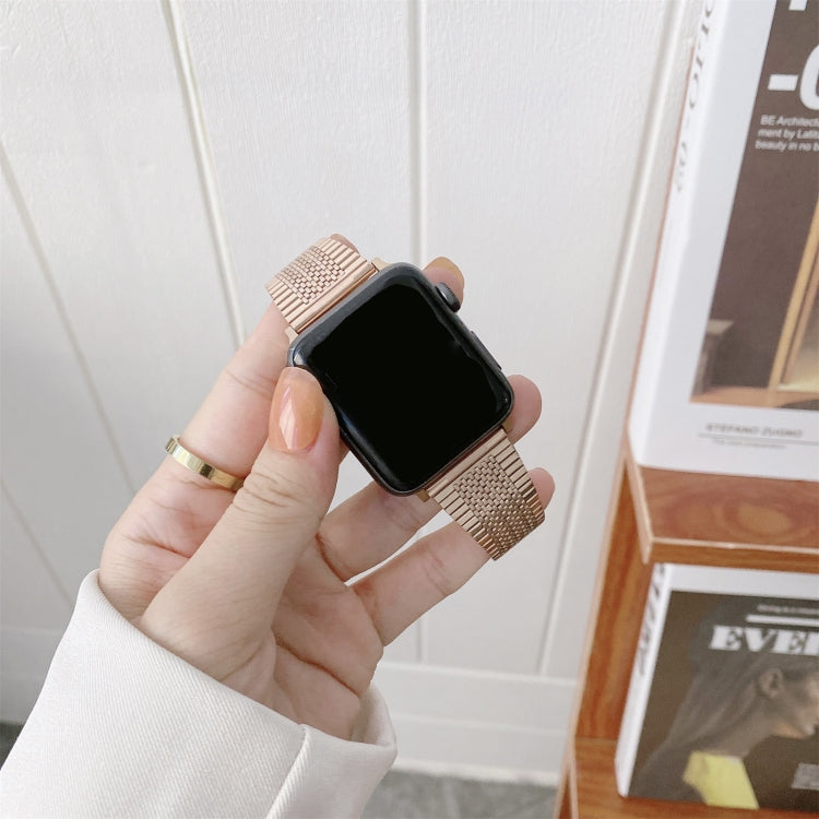 Buckle Style Steel Watch Band For Apple Watch Series 9&8&7 41mm / SE 3&SE 2&6&SE&5&4 40mm / 3&2&1 38mm(Rose Gold) by bashfashion