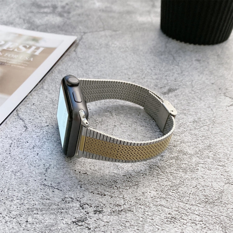 Buckle Style Steel Watch Band For Apple Watch Series 9&8&7 41mm / SE 3&SE 2&6&SE&5&4 40mm / 3&2&1 38mm(Silver Gold) by bashfashion