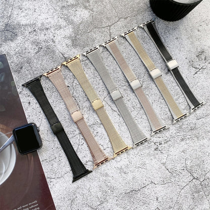 Buckle Style Steel Watch Band For Apple Watch Series 7 45mm / 6 & SE & 5 & 4 44mm / 3 & 2 & 1 42mm(Silver Rose Gold) by bashfashion