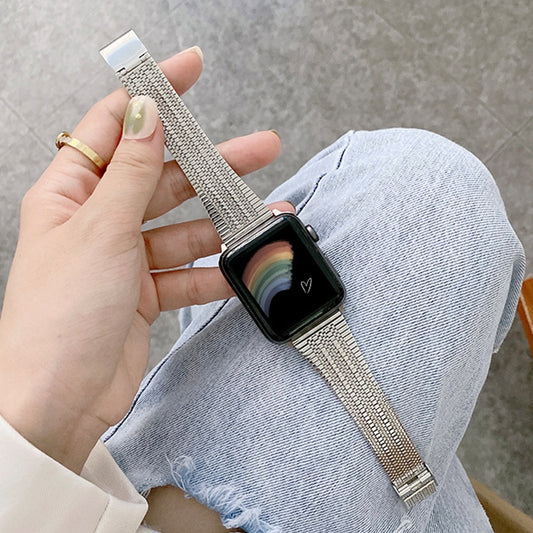 Three Lines Steel Watch Band For Apple Watch Series 9&8&7 41mm / SE 3&SE 2&6&SE&5&4 40mm / 3&2&1 38mm(Silver) by bashfashion