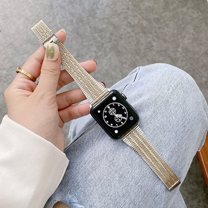 Three Lines Steel Watch Band For Apple Watch Series 9&8&7 41mm / SE 3&SE 2&6&SE&5&4 40mm / 3&2&1 38mm(Silver Gold) by bashfashion