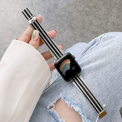 Three Lines Steel Watch Band For Apple Watch Series 9&8&7 41mm / SE 3&SE 2&6&SE&5&4 40mm / 3&2&1 38mm(Silver Black) by bashfashion