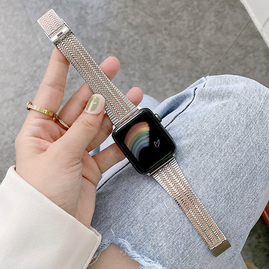 Three Lines Steel Watch Band For Apple Watch Series 9&8&7 41mm / SE 3&SE 2&6&SE&5&4 40mm / 3&2&1 38mm(Silver Rose Gold) by bashfashion