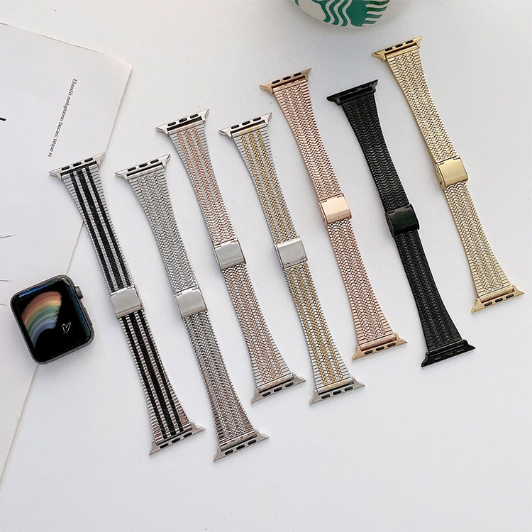 Three Lines Steel Watch Band For Apple Watch Series 9&8&7 41mm / SE 3&SE 2&6&SE&5&4 40mm / 3&2&1 38mm(Black) by bashfashion