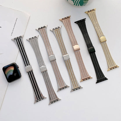 Three Lines Steel Watch Band For Apple Watch Series 9&8&7 41mm / SE 3&SE 2&6&SE&5&4 40mm / 3&2&1 38mm(Silver Rose Gold) by bashfashion