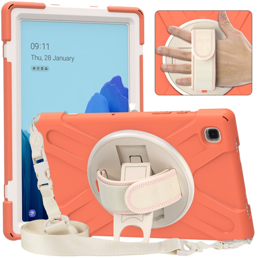 For Samsung Galaxy Tab A7 (2020) T500 Pure Color Silicone + PC Protective Case with Holder & Shoulder Strap(Coral Orange) by bashfashion