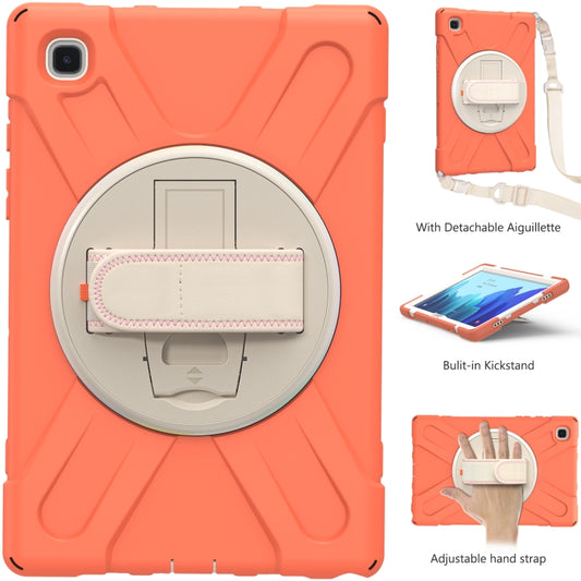 For Samsung Galaxy Tab A7 (2020) T500 Pure Color Silicone + PC Protective Case with Holder & Shoulder Strap(Coral Orange) by bashfashion