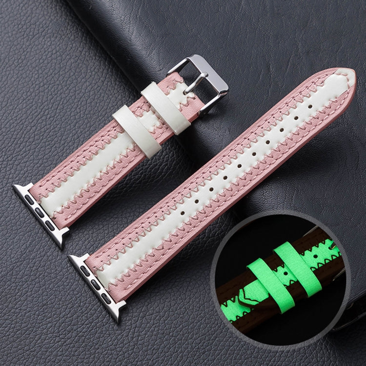 Cowhide Leather Luminous Watch Band For Apple Watch Series 9&8&7 41mm / SE 3&SE 2&6&SE&5&4 40mm / 3&2&1 38mm(Pink) by bashfashion