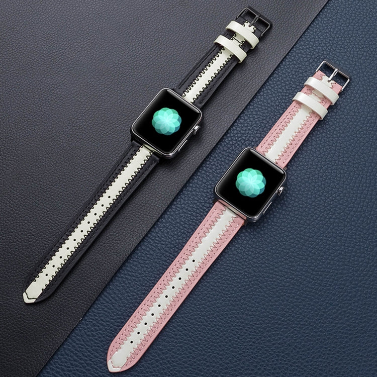 Cowhide Leather Luminous Watch Band For Apple Watch Series 9&8&7 41mm / SE 3&SE 2&6&SE&5&4 40mm / 3&2&1 38mm(Pink) by bashfashion