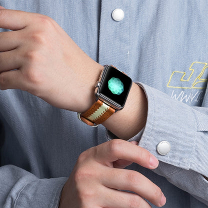 Cowhide Leather Luminous Watch Band For Apple Watch Series 9&8&7 41mm / SE 3&SE 2&6&SE&5&4 40mm / 3&2&1 38mm(Black) by bashfashion