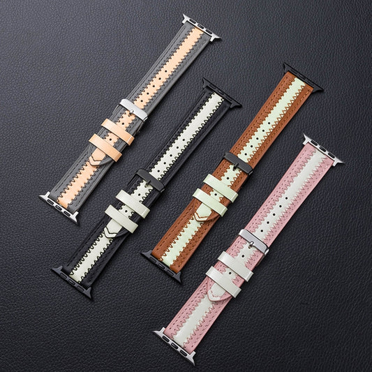 Cowhide Leather Luminous Watch Band For Apple Watch Series 7 45mm / 6 & SE & 5 & 4 44mm / 3 & 2 & 1 42mm(Grey) by bashfashion