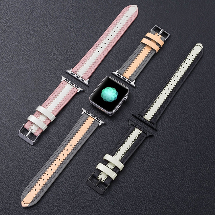 Cowhide Leather Luminous Watch Band For Apple Watch Series 7 45mm / 6 & SE & 5 & 4 44mm / 3 & 2 & 1 42mm(Grey) by bashfashion