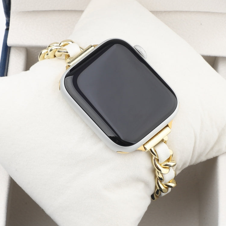 Small Waist Stainless Steel Strap Watch Band For Apple Watch Series 7 45mm / 6 & SE & 5 & 4 44mm / 3 & 2 & 1 42mm(Gold White) by bashfashion