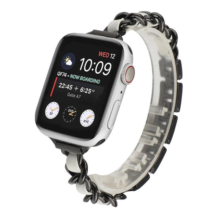 Small Waist Stainless Steel Strap Watch Band For Apple Watch Series 9&8&7 41mm / SE 3&SE 2&6&SE&5&4 40mm / 3&2&1 38mm(Black White) by bashfashion