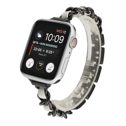 Small Waist Stainless Steel Strap Watch Band For Apple Watch Series 9&8&7 41mm / SE 3&SE 2&6&SE&5&4 40mm / 3&2&1 38mm(Black White) by bashfashion