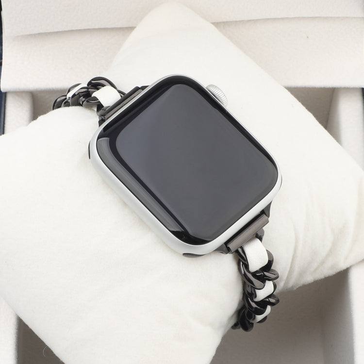 Small Waist Stainless Steel Strap Watch Band For Apple Watch Series 9&8&7 41mm / SE 3&SE 2&6&SE&5&4 40mm / 3&2&1 38mm(Black White) by bashfashion