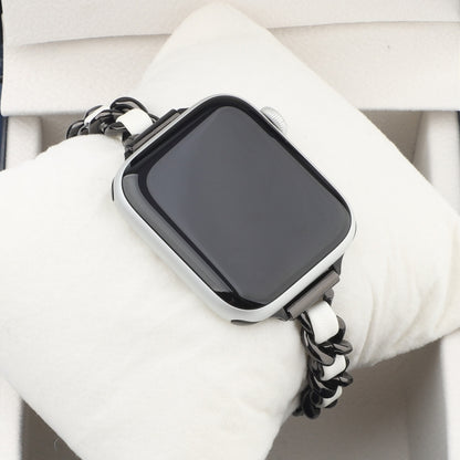 Small Waist Stainless Steel Strap Watch Band For Apple Watch Series 9&8&7 41mm / SE 3&SE 2&6&SE&5&4 40mm / 3&2&1 38mm(Black White) by bashfashion