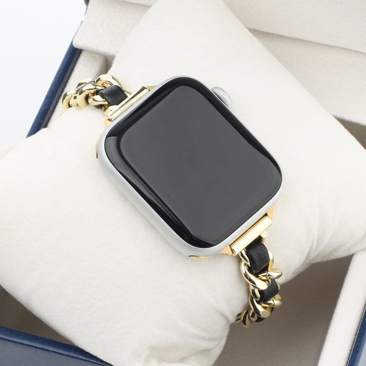 Small Waist Stainless Steel Strap Watch Band For Apple Watch Series 9&8&7 41mm / SE 3&SE 2&6&SE&5&4 40mm / 3&2&1 38mm(Gold Black) by bashfashion