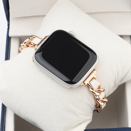 Small Waist Stainless Steel Strap Watch Band For Apple Watch Series 9&8&7 41mm / SE 3&SE 2&6&SE&5&4 40mm / 3&2&1 38mm(Rose Gold White) by bashfashion