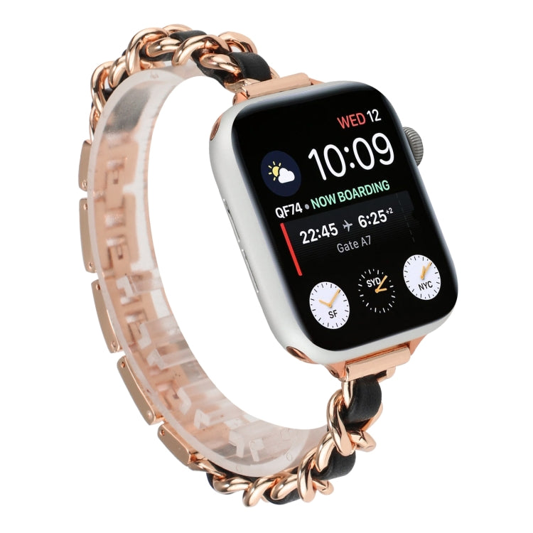 Small Waist Stainless Steel Strap Watch Band For Apple Watch Series 7 41mm / 6 & SE & 5 & 4 40mm / 3 & 2 & 1 38mm(Rose Gold Black) by bashfashion