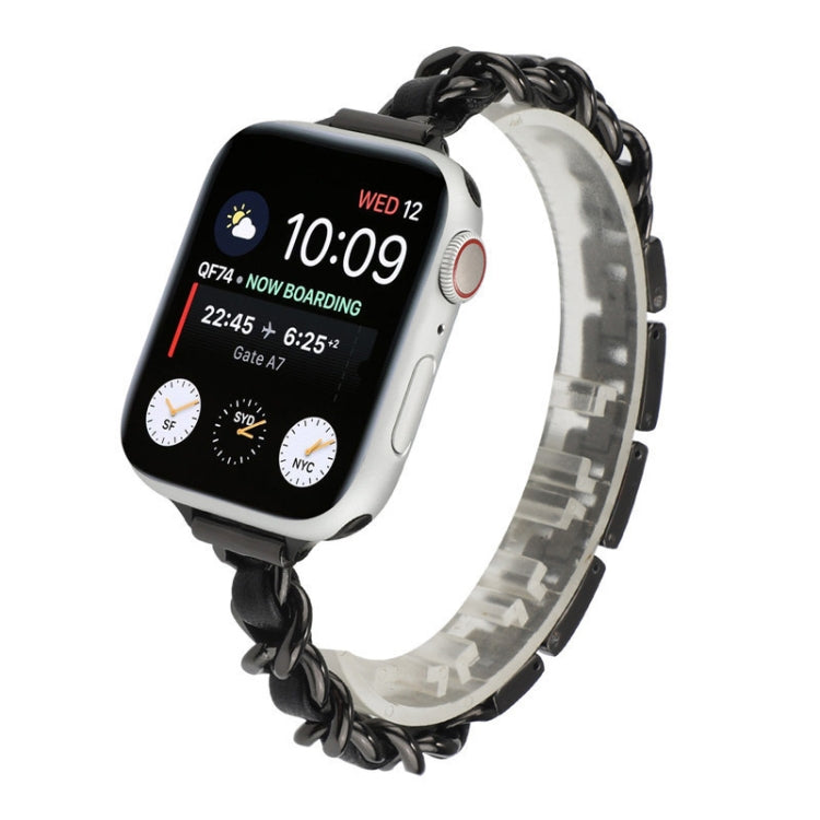 Small Waist Stainless Steel Strap Watch Band For Apple Watch Series 9&8&7 41mm / SE 3&SE 2&6&SE&5&4 40mm / 3&2&1 38mm(Black) by bashfashion