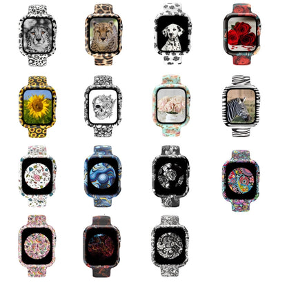 Silicone Printing Integrated Watch Case Watch Band For Apple Watch Series 3 & 2 & 1 38mm(Black Leopard) by bashfashion