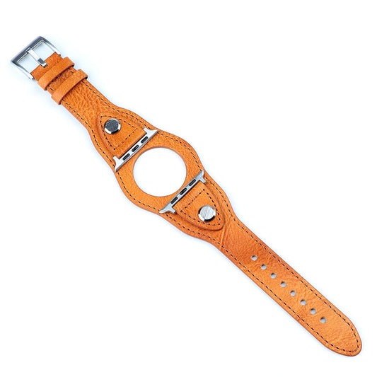 Leather Watch Band For Apple Watch Series 7 45mm / 6 & SE & 5 & 4 44mm / 3 & 2 & 1 42mm(Yellow Brown) by bashfashion