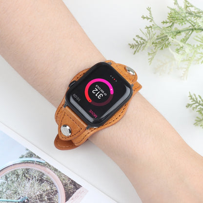 Leather Watch Band For Apple Watch Series 7 45mm / 6 & SE & 5 & 4 44mm / 3 & 2 & 1 42mm(Yellow Brown) by bashfashion