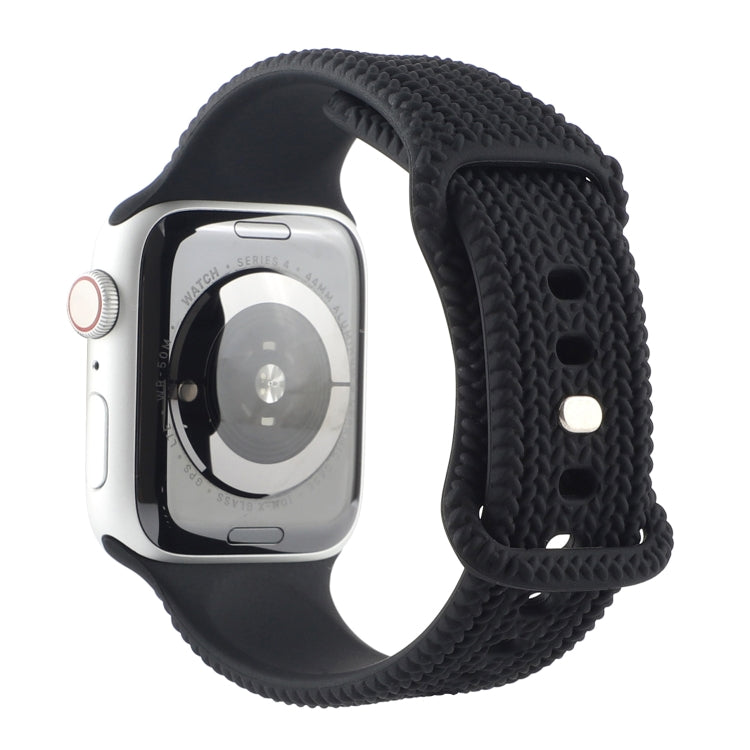 Woven Pattern Figure 8 Buckle Silicone Strap Watch Band For Apple Watch Ultra 49mm&Watch Ultra 2 49mm / Series 9&8&7 45mm / SE 3&SE 2&6&SE&5&4 44mm / 3&2&1 42mm(Black) by bashfashion