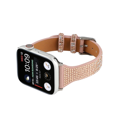 T-shaped Small Waist Flashing Diamond Genuine Leather Watch Band Watch Band For Apple Watch Series 9&8&7 41mm / SE 3&SE 2&6&SE&5&4 40mm / 3&2&1 38mm(Rose Gold) by bashfashion
