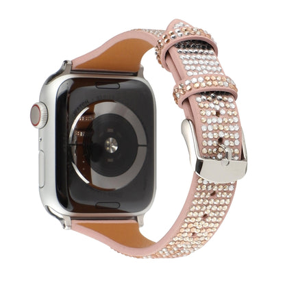 T-shaped Small Waist Flashing Diamond Genuine Leather Watch Band Watch Band For Apple Watch Series 9&8&7 41mm / SE 3&SE 2&6&SE&5&4 40mm / 3&2&1 38mm(Rose Gold) by bashfashion