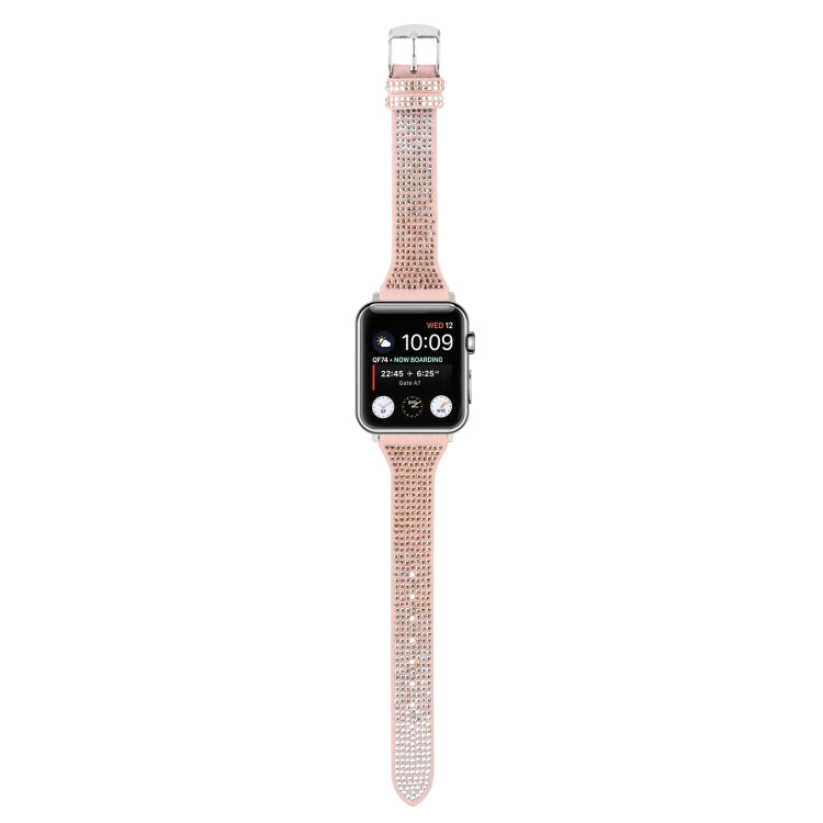 T-shaped Small Waist Flashing Diamond Genuine Leather Watch Band Watch Band For Apple Watch Series 9&8&7 41mm / SE 3&SE 2&6&SE&5&4 40mm / 3&2&1 38mm(Rose Gold) by bashfashion