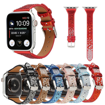T-shaped Small Waist Flashing Diamond Genuine Leather Watch Band Watch Band For Apple Watch Series 9&8&7 41mm / SE 3&SE 2&6&SE&5&4 40mm / 3&2&1 38mm(Red) by bashfashion