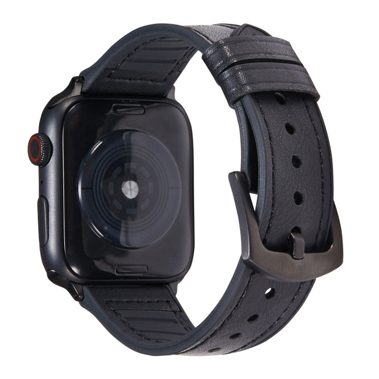 Crazy Horse Texture Leather Watch Band For Apple Watch Ultra 49mm&Watch Ultra 2 49mm / Series 9&8&7 45mm / SE 3&SE 2&6&SE&5&4 44mm / 3&2&1 42mm(Black) by bashfashion