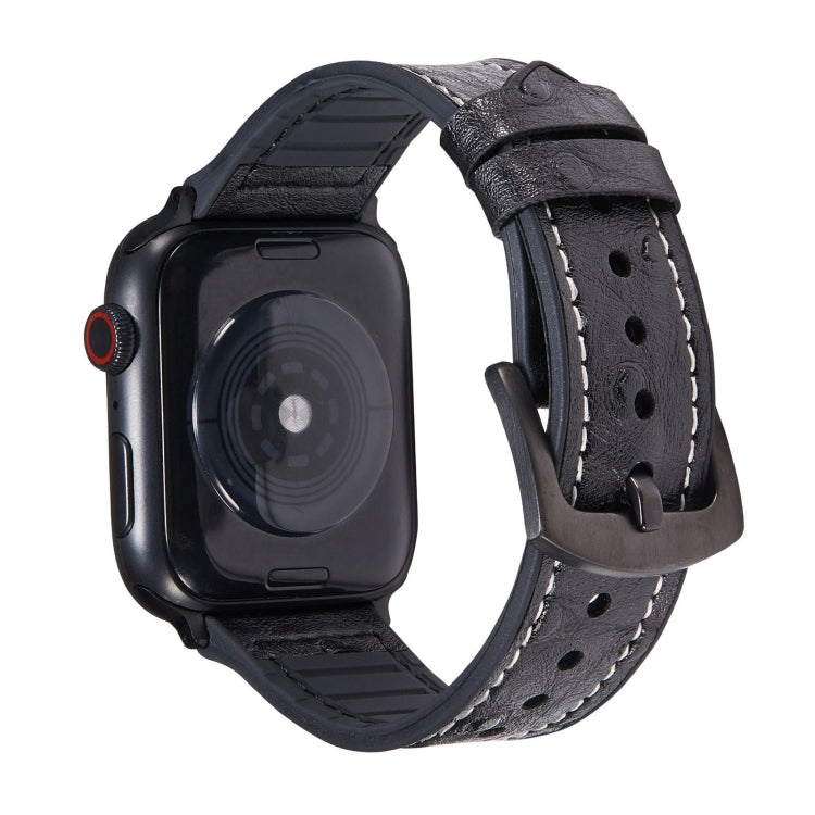 Ostrich Texture Leather Watch Band For Apple Watch Ultra 49mm&Watch Ultra 2 49mm / Series 9&8&7 45mm / SE 3&SE 2&6&SE&5&4 44mm / 3&2&1 42mm(Black) by bashfashion